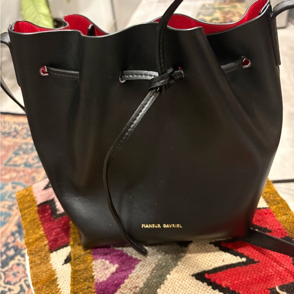 Mansur Gavriel Black Bucket Bag Red Interior + Pouch | Like New